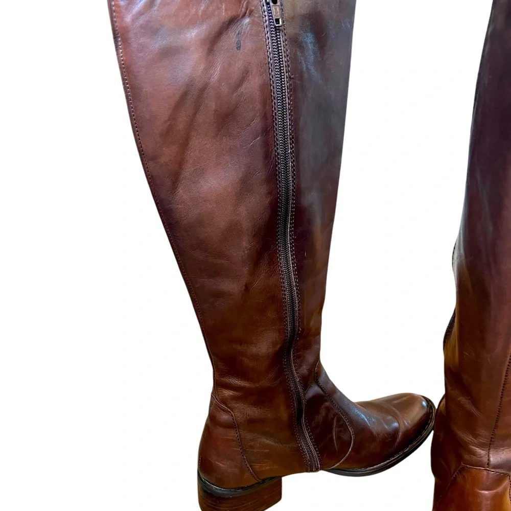 Born Brown Leather Boots with Block Heel 7.5 size stretch calf excellent condit - Picture 4 of 12